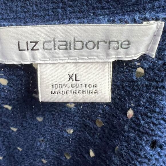 Liz Claiborne Navy Eyelet Cardigan, XL, 100% Cotton, Button-Up, Classic Style - Picture 5 of 7